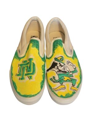 VANS Handpainted Notre Dame Fighting Irish Slip On Sneakers Mens Size 13